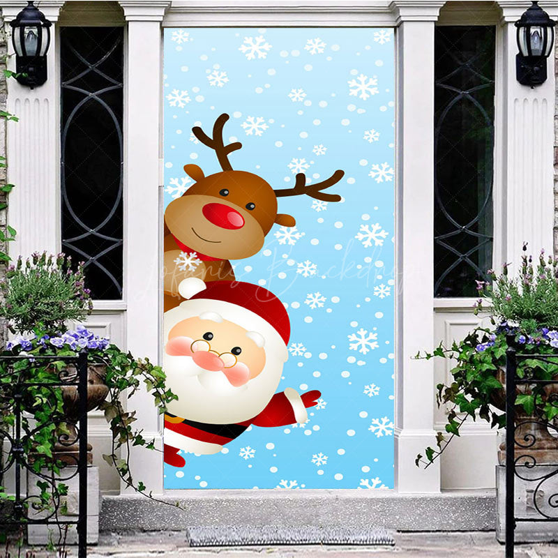 Lofaris Cute Santa Claus Elk Blue Snowy Christmas Door Cover