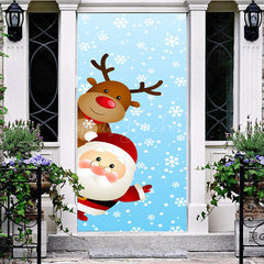 Lofaris Cute Santa Claus Elk Blue Snowy Christmas Door Cover