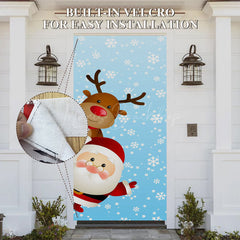 Lofaris Cute Santa Claus Elk Blue Snowy Christmas Door Cover