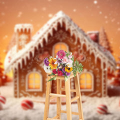 Lofaris Cute Snow Gingerbread House Tree Christmas Backdrop