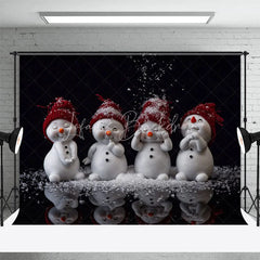 Lofaris Cute Snowmen Christmas Backdrop Four Snowman Figures with Red Hats Falling Snow Winter Photo Background