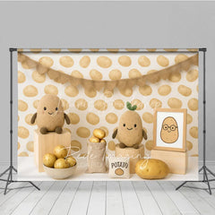 Lofaris Cute Spud Potato Pattern and Plushie Photo Backdrop One Sweet Birthday Photography Background