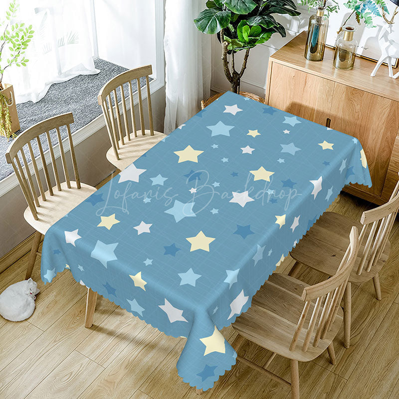 Lofaris Cute Stars Blue Rectangle Tablecloth For Kids