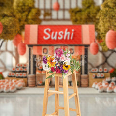 Lofaris Cute Sushi Store Trees Lantern Cake Smash Backdrop