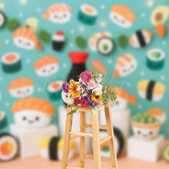 Lofaris Cute Sushi Theme Photography Cake Smash Backdrop