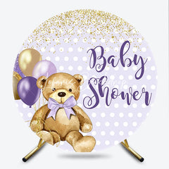 Lofaris Cute Teddy Bear Lavender Gold Glitter Baby Shower Round Backdrop Polka Dot Balloons Decor