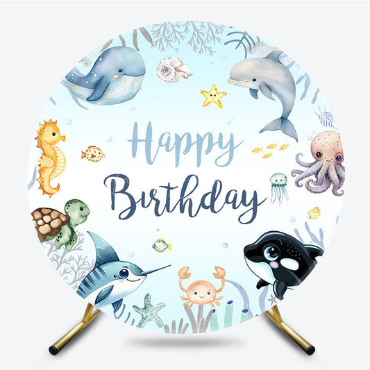 Lofaris Cute Under The Sea Round Happy Birthday Backdrop