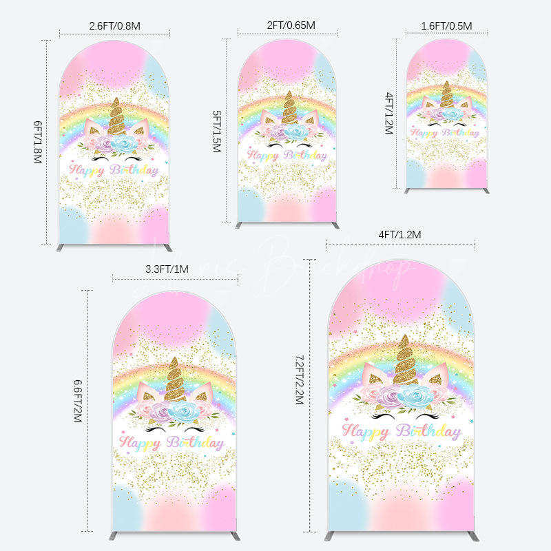 Lofaris Cute Unicorn Rainbow Glitter Birthday Arch Backdrop