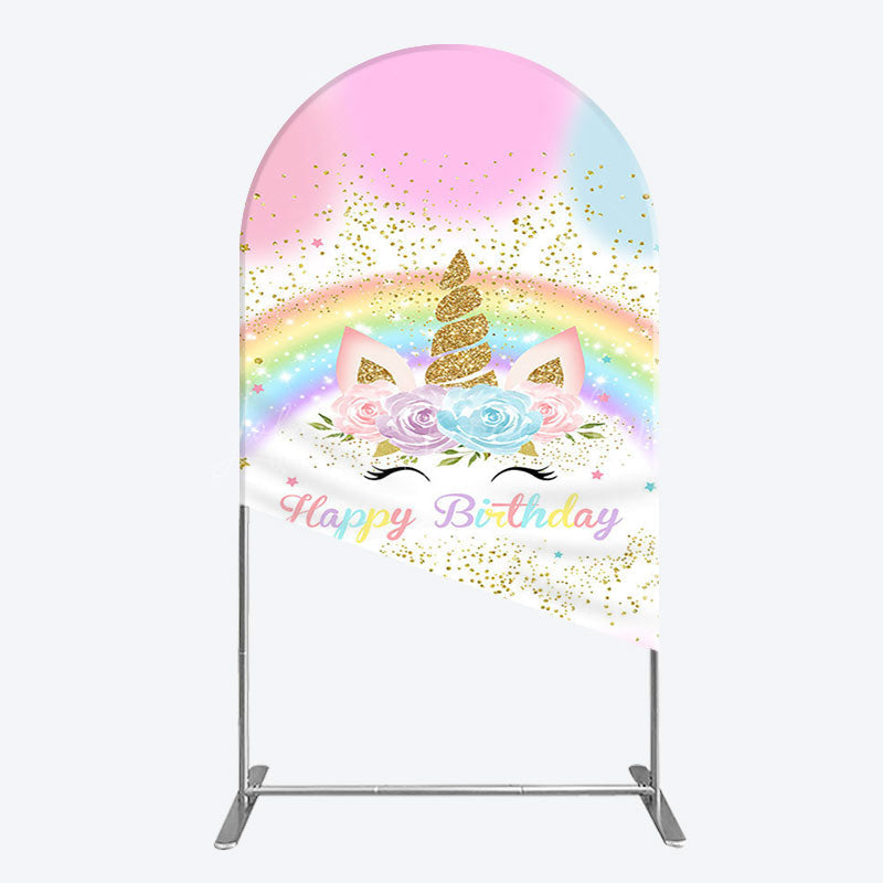 Lofaris Cute Unicorn Rainbow Glitter Birthday Arch Backdrop