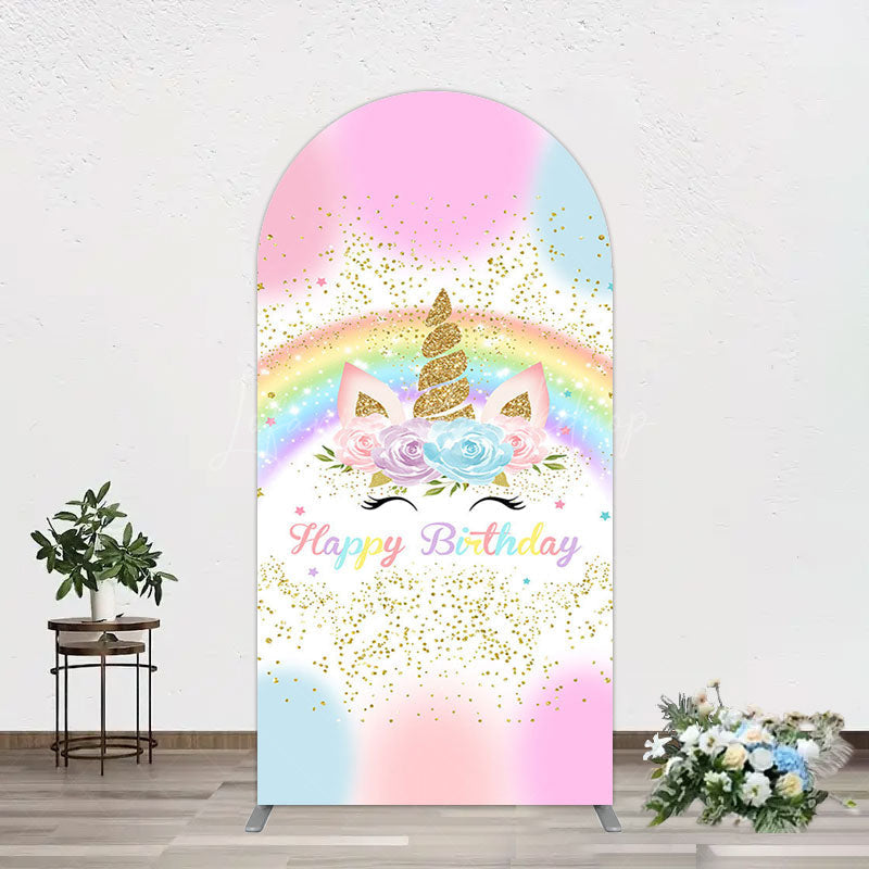 Lofaris Cute Unicorn Rainbow Glitter Birthday Arch Backdrop