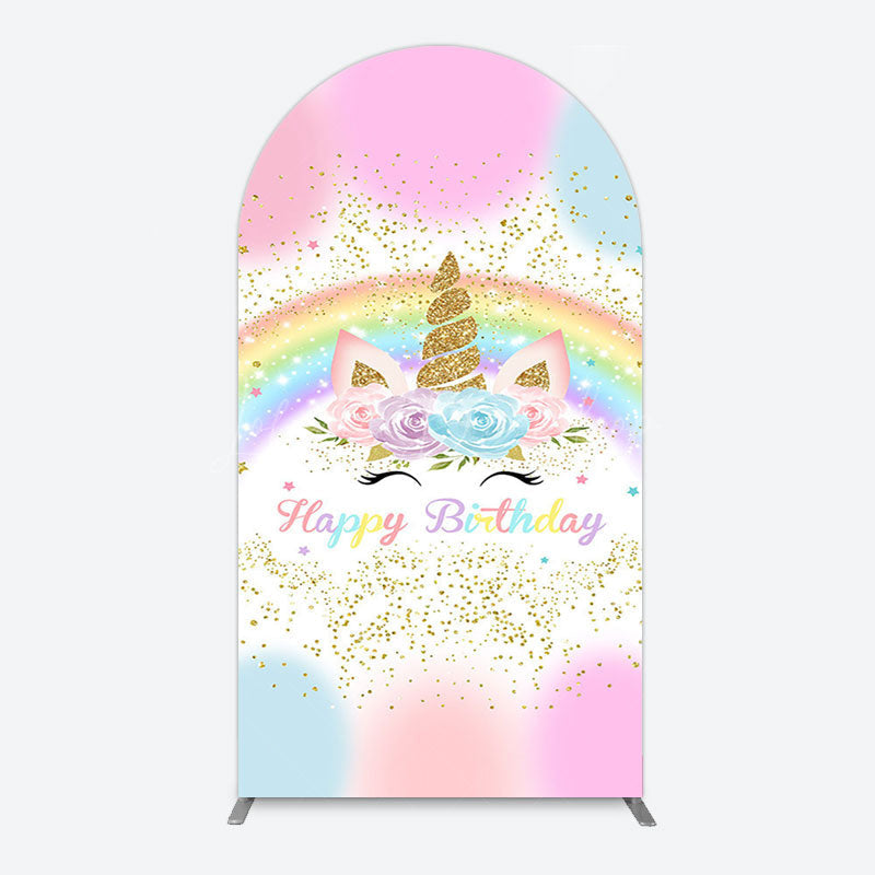Lofaris Cute Unicorn Rainbow Glitter Birthday Arch Backdrop