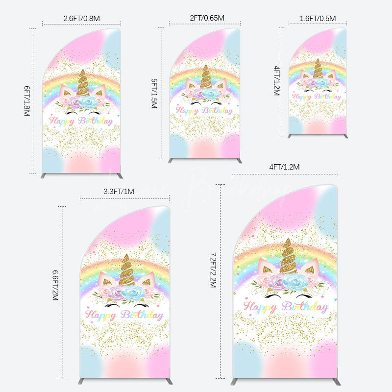 Lofaris Cute Unicorn Rainbow Glitter Birthday Half Moon Arch Backdrop