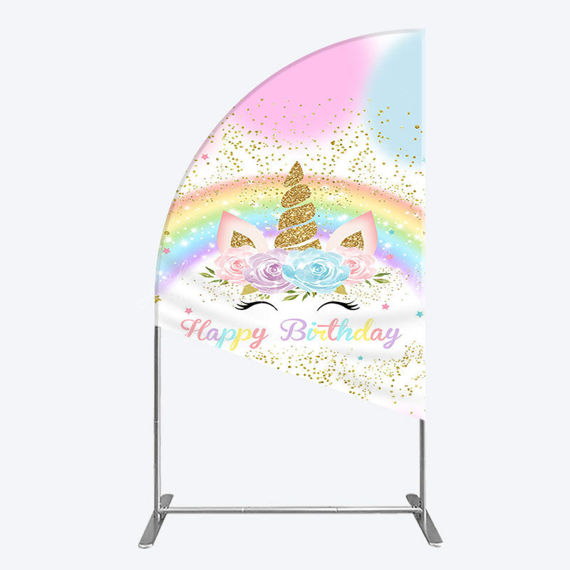 Lofaris Cute Unicorn Rainbow Glitter Birthday Half Moon Arch Backdrop