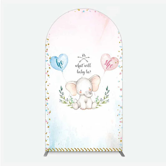 Lofaris Cute Watercolor Baby Elephant Gender Reveal Arch Backdrop Pink Blue Hearts Or What Will Be Party