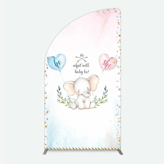 Lofaris Cute Watercolor Baby Elephant Gender Reveal Half Moon Arch Backdrop Pink Blue Hearts Or What Will Be Party