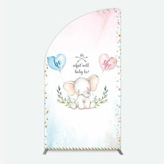 Lofaris Cute Watercolor Baby Elephant Gender Reveal Half Moon Arch Backdrop Pink Blue Hearts Or What Will Be Party