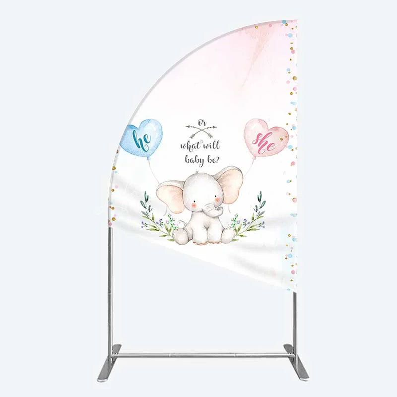 Lofaris Cute Watercolor Baby Elephant Gender Reveal Half Moon Arch Backdrop Pink Blue Hearts Or What Will Be Party