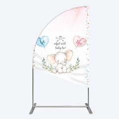 Lofaris Cute Watercolor Baby Elephant Gender Reveal Half Moon Arch Backdrop Pink Blue Hearts Or What Will Be Party