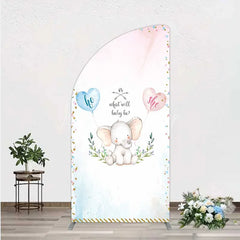 Lofaris Cute Watercolor Baby Elephant Gender Reveal Half Moon Arch Backdrop Pink Blue Hearts Or What Will Be Party
