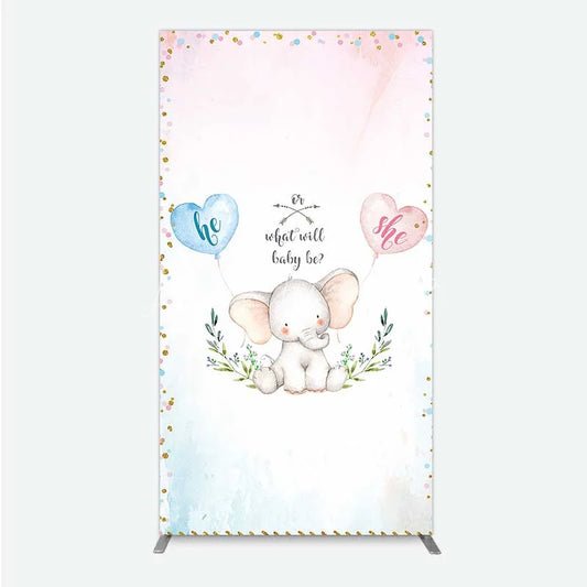 Lofaris Cute Watercolor Baby Elephant Gender Reveal Rectangle Backdrop Pink Blue Hearts Or What Will Be Party
