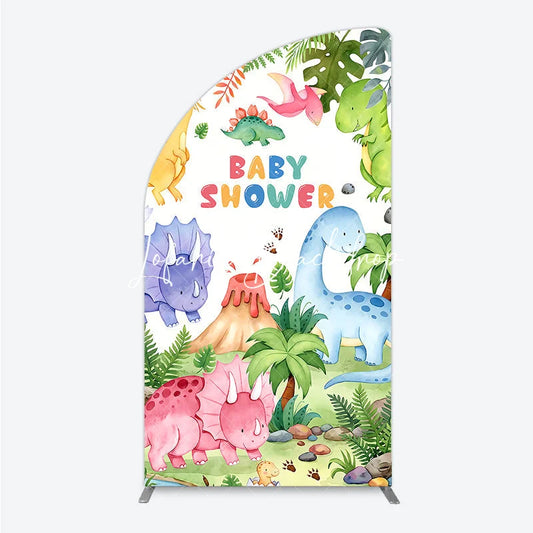 Lofaris Cute Watercolor Dinosaur Baby Shower Half Moon Arch Backdrop Jungle Theme Party Decoration