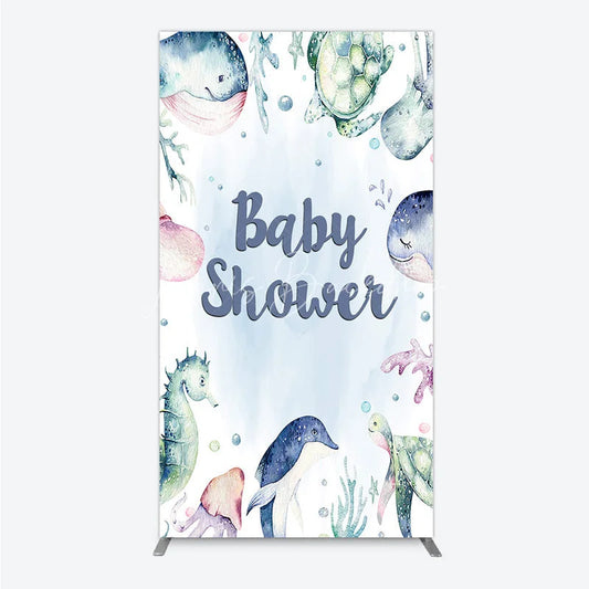 Lofaris Cute Watercolor Marine Life Baby Shower Rectangle Arch Backdrop Under the Sea Ocean Party Decor