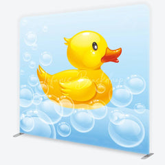 Lofaris Cute Yellow Rubber Duck and Bubbles Square Double-Sided Backdrop Adorable Baby Shower Birthday Party Decor