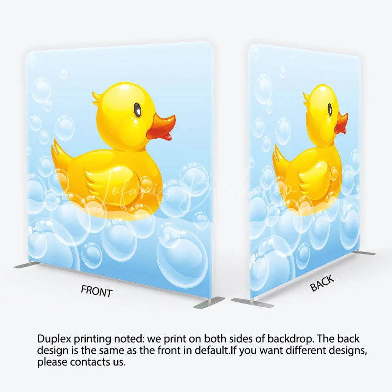 Lofaris Cute Yellow Rubber Duck and Bubbles Square Double-Sided Backdrop Adorable Baby Shower Birthday Party Decor