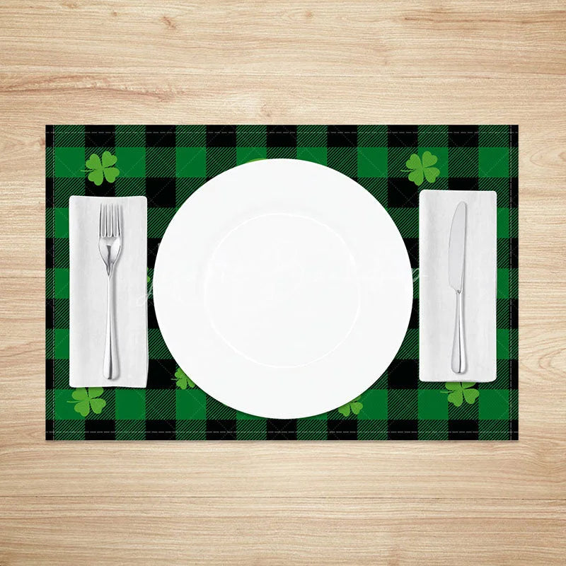 Lofaris Cutest in the Clover Patch Set of 4 Placemats St. Patricks Day Large Shamrock Green Plaid Table Mats