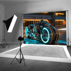 Lofaris Cyberpunk City Backdrop Sci-Fi Neon Motorcycle Photography Background Future Tech Street Photo Booth Prop