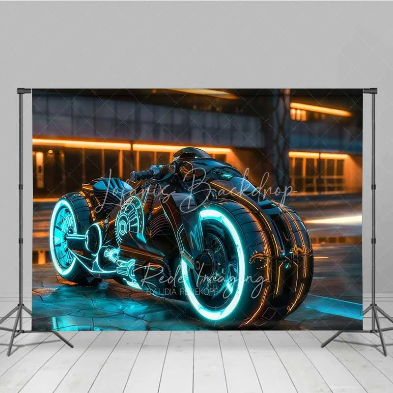 Lofaris Cyberpunk City Backdrop Sci-Fi Neon Motorcycle Photography Background Future Tech Street Photo Booth Prop