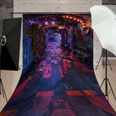 Lofaris Cyberpunk Graffiti Hallway Sweep Backdrop 80s Neon Arcade and Urban Floor Retro Party Photo Booth