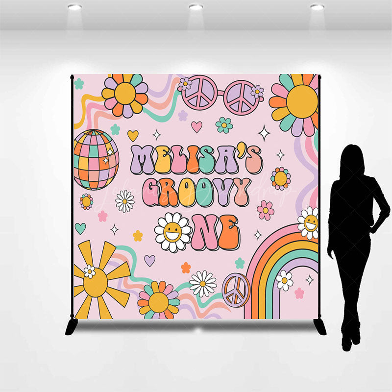 Lofaris Daisy Ball Groovy One Custom Name Birthday Backdrop