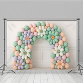 Lofaris Daisy Balloon Arch Cake Smash Backdrop Pastel Rainbow Colors with Flowers Groovy First Birthday Photo Prop