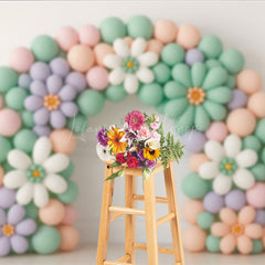 Lofaris Daisy Balloon Arch Cake Smash Backdrop Pastel Rainbow Colors with Flowers Groovy First Birthday Photo Prop