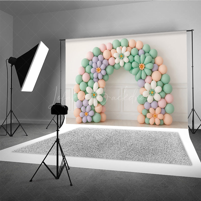 Lofaris Daisy Balloon Arch Cake Smash Backdrop Pastel Rainbow Colors with Flowers Groovy First Birthday Photo Prop