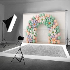 Lofaris Daisy Balloon Arch Cake Smash Backdrop Pastel Rainbow Colors with Flowers Groovy First Birthday Photo Prop