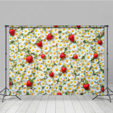 Lofaris Daisy Blooming With Strawberry Spring Backdrop