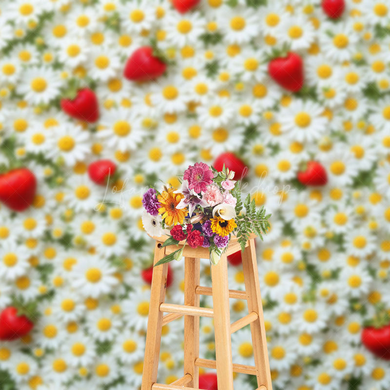 Lofaris Daisy Blooming With Strawberry Spring Backdrop