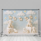 Lofaris Daisy Cloudy Floral Sheep Sweet Cake Smash Backdrop