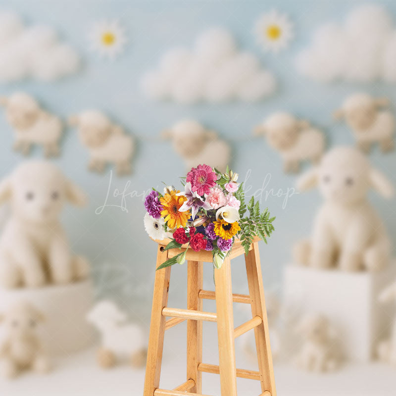 Lofaris Daisy Cloudy Floral Sheep Sweet Cake Smash Backdrop