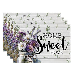 Lofaris Daisy Floral Home Sweet Wood Set of 4 Placemats