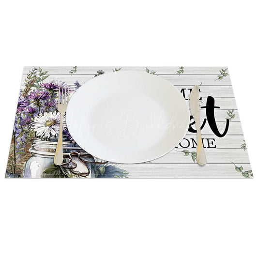 Lofaris Daisy Floral Home Sweet Wood Set of 4 Placemats