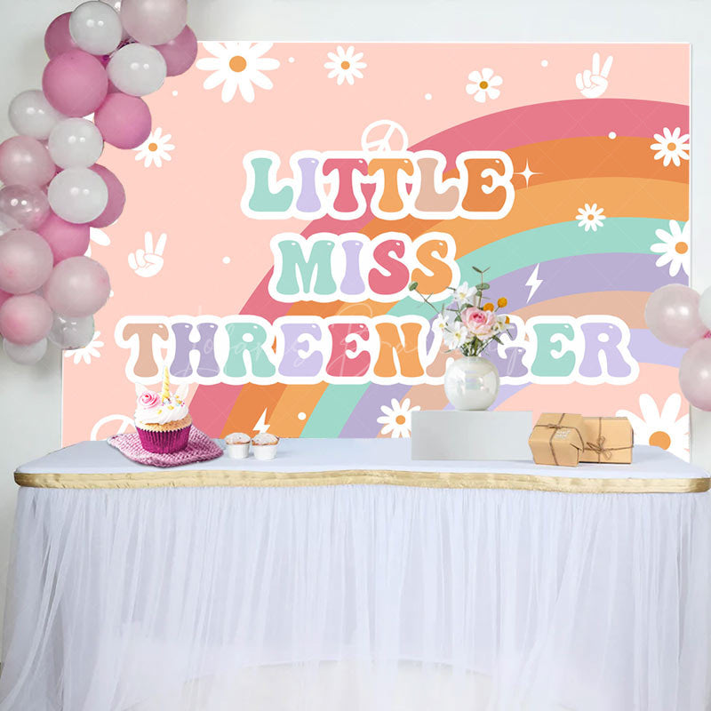 Lofaris Daisy Floral Rainbow Little Miss Threenager Backdrop