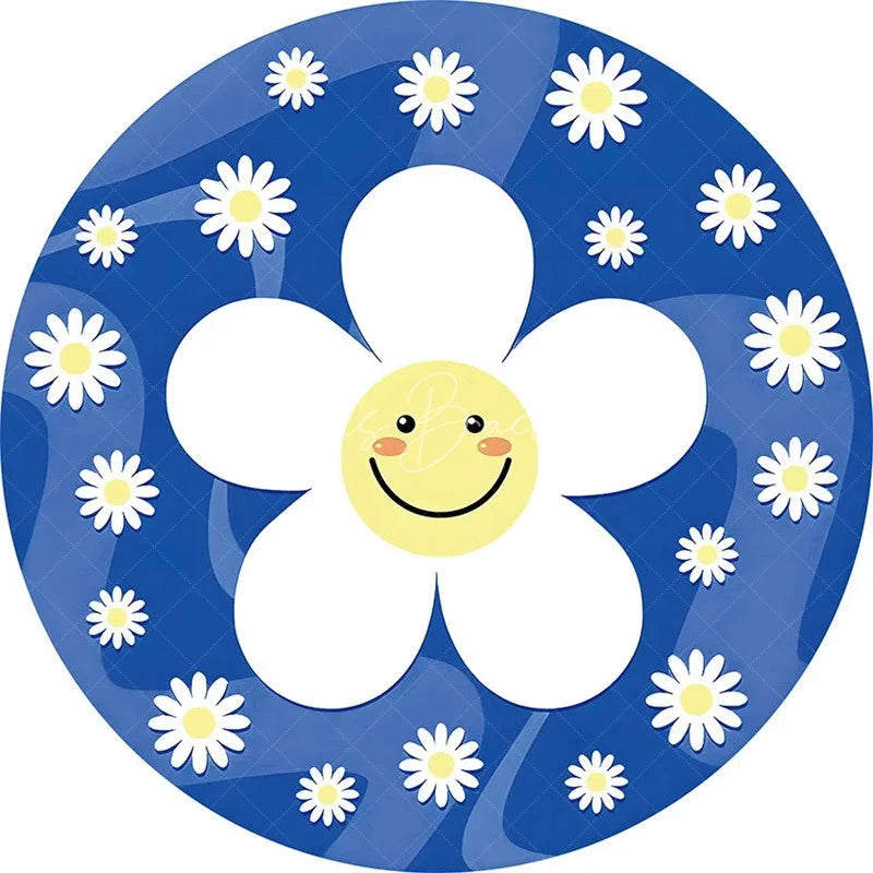 Lofaris Daisy Floral Round Backdrop Yellow White Spring Flower Circle Frame Wedding Birthday Baby Shower Photo Background