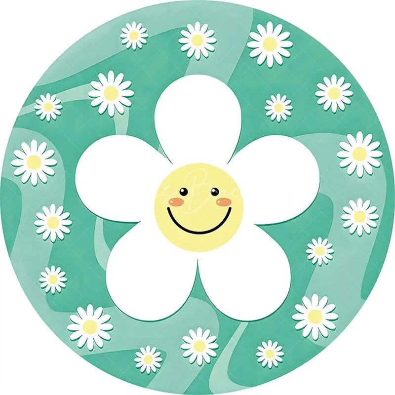 Lofaris Daisy Floral Round Backdrop Yellow White Spring Flower Circle Frame Wedding Birthday Baby Shower Photo Background