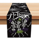 Lofaris Dancing Skeleton Table Runner with Spider Web for Funny and Spooky Halloween Party Decorations