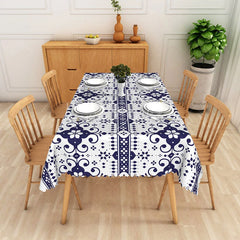 Lofaris Dark Blue and White Floral Geometric Pattern Rectangle Tablecloth Elegant Dining Kitchen Party Decor