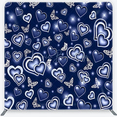 Lofaris Dark Blue Glowing Hearts and White Butterflies Square Double-Sided Backdrop Romantic Dreamy Decor