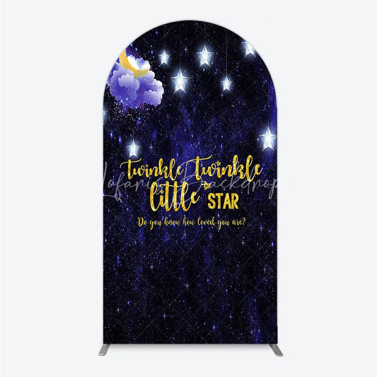 Lofaris Dark Blue Night Sky Twinkle Little Star Round Top Arch Backdrop Golden Moon and Stars Baby Shower Party Decor